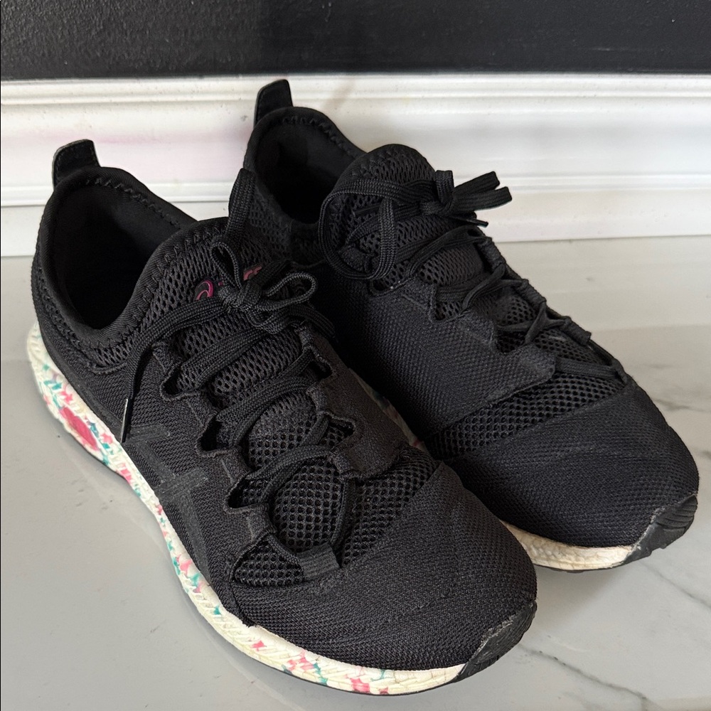 Asics Black Knit Sneakers with Colorful Speckled Midsole